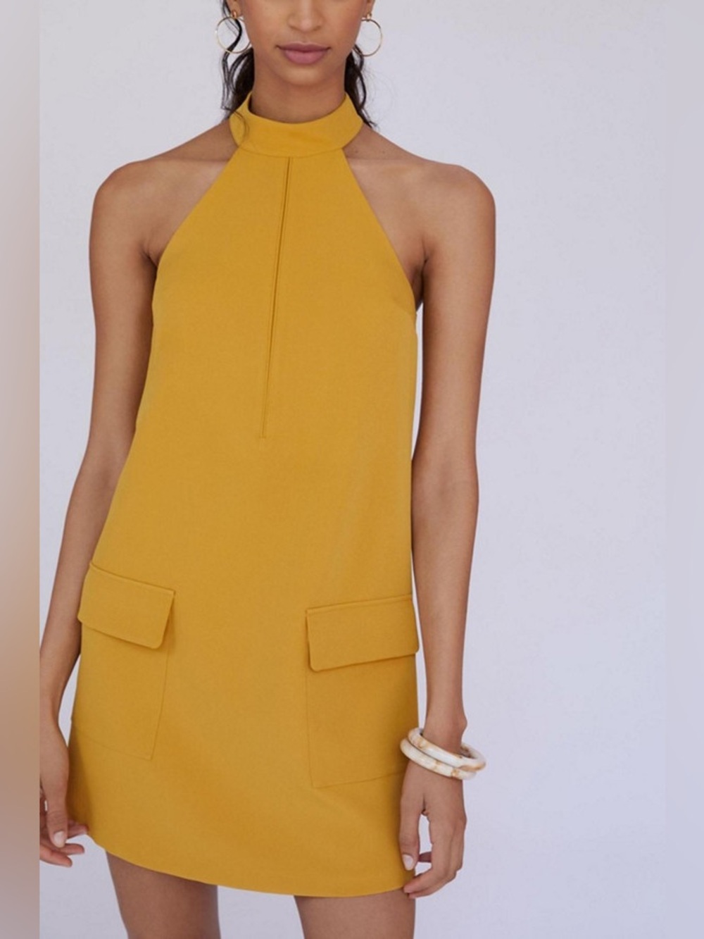 Mare Mare x Anthropologie Womens Mustard Yellow Halter Neck Shift Dress Large